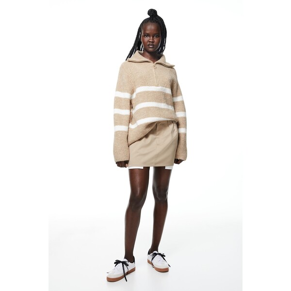 H&M Sweter oversize z suwakiem u góry - 1195954001 Beżowy/Paski