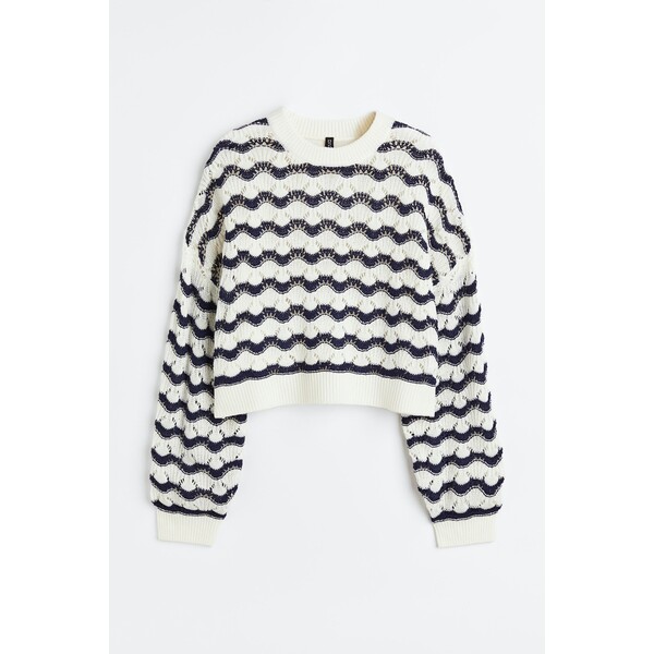 H&M Ażurowy sweter - 1130335001 Kremowy/Paski