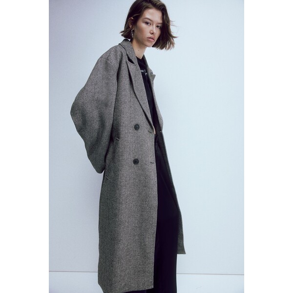 H&M Dwurzędowy płaszcz - 1185503002 Dark grey/Herringbone-patterned