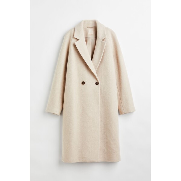 H&M Dwurzędowy płaszcz z domieszką wełny - 1094154004 Jasnobeżowy