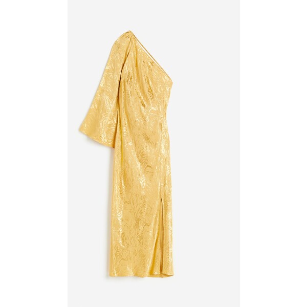 H&M Żakardowa sukienka na jedno ramię - Długi rękaw - Długa - 1171269002 Żółty
