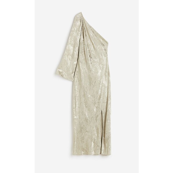 H&M Żakardowa sukienka na jedno ramię - Długi rękaw - Długa - 1171269002 Jasnobeżowy