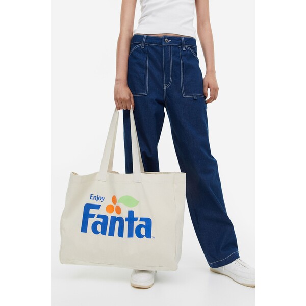 H&M Płócienna torba shopper z nadrukiem - 1146895002 Kremowy/Fanta