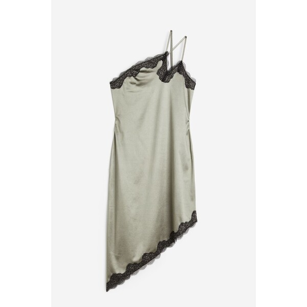 H&M Satynowa sukienka na jedno ramię - 1177746001 Jasna zieleń khaki