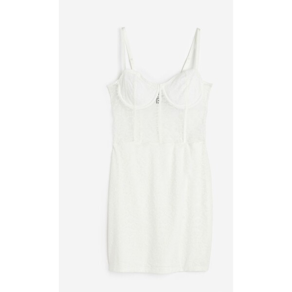 H&M Koronkowa sukienka gorsetowa - Dekolt w serduszko - Krótki rekaw - 1144751002 Biały