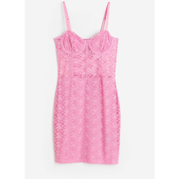 H&M Koronkowa sukienka gorsetowa - Dekolt w serduszko - Krótki rekaw - 1144751002 Różowy