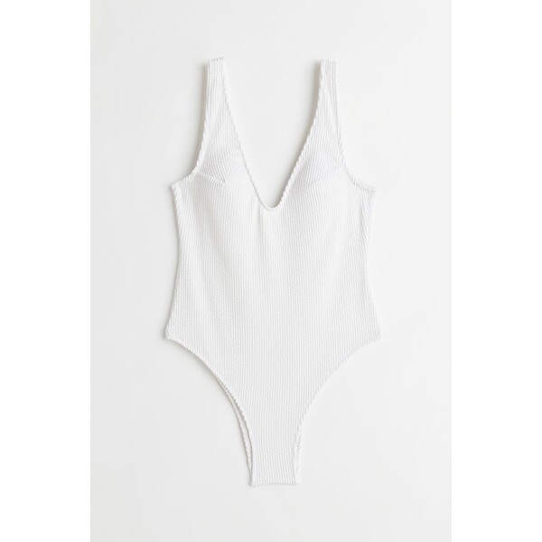 H&M Kostium kąpielowy High Leg - Bardzo głęboki dekolt - Bez rękawów - 1051627001 Biały