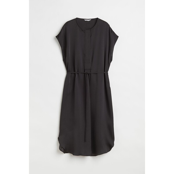 H&M Sukienka z wiązanym paskiem - Okrągły dekolt - Bez rękawów - 1070844001 Czarny