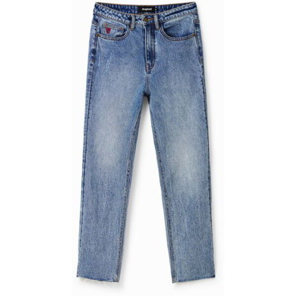 Desigual Spodnie dżinsowe z prostymi nogawkami o krótszym kroju 22WWDD265053
