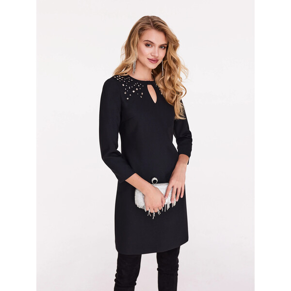 Taranko Elegancka czarna sukienka z ozdobnymi kamieniami H3SKX2Y