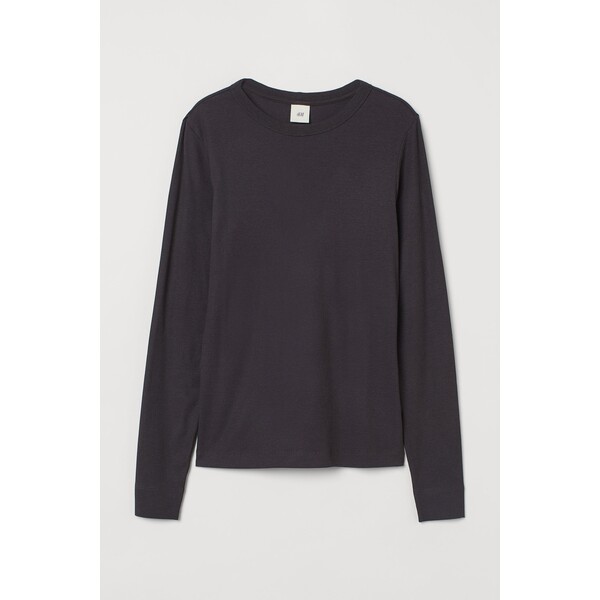 H&M Top z domieszką modalu - Okrągły dekolt - Długi rękaw - 0999727052 Ciemnoszary
