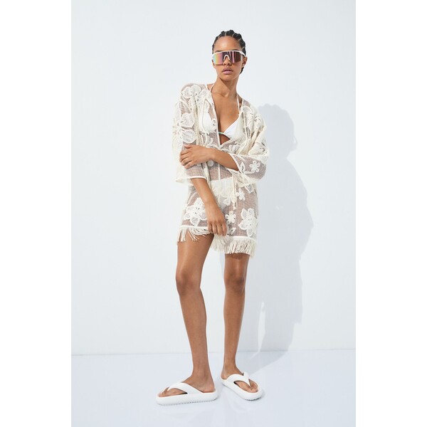 H&M Plażowa sukienka o wyglądzie szydełkowej robótki - 1175384001 Kremowy/Kwiaty