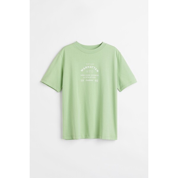 H&M Bawełniany T-shirt - Okrągły dekolt - Krótki rekaw - 0979329117 Jasnozielony/Manhattan