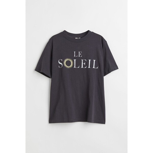 H&M Bawełniany T-shirt - Okrągły dekolt - Krótki rekaw - 0979329117 Ciemnoszary/Le Soleil