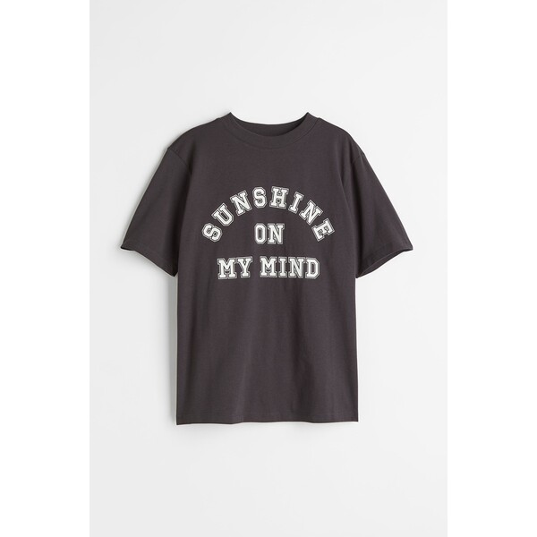 H&M Bawełniany T-shirt - Okrągły dekolt - Krótki rekaw - 0979329117 Ciemnoszary/Słońce
