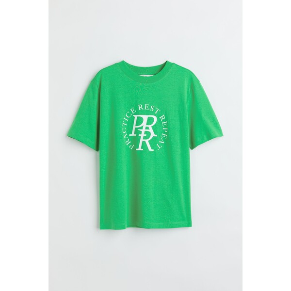 H&M Bawełniany T-shirt - Okrągły dekolt - Krótki rekaw - 0979329117 Zielony/Practice