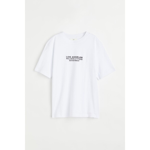 H&M Bawełniany T-shirt - Okrągły dekolt - Krótki rekaw - 0979329117 Biały/Los Angeles