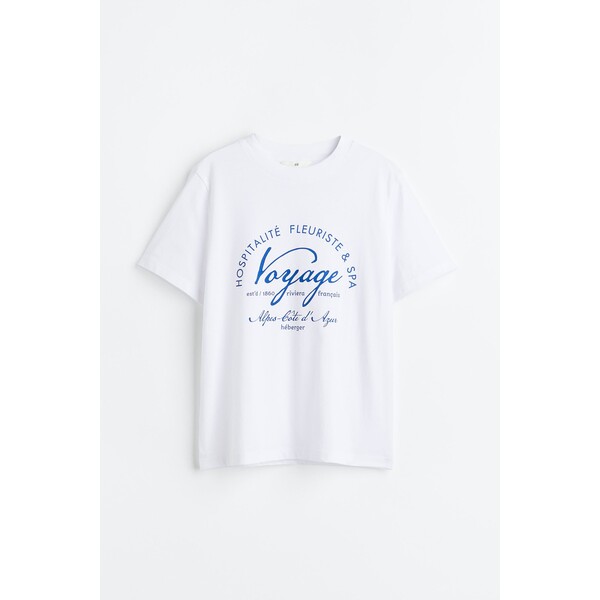 H&M Bawełniany T-shirt - Okrągły dekolt - Krótki rekaw - 0979329117 Biały/Voyage
