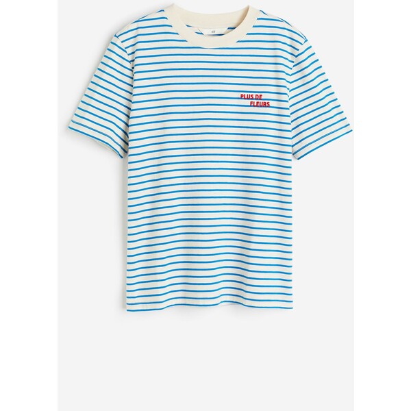 H&M Bawełniany T-shirt - Okrągły dekolt - Krótki rekaw - 0979329117 Niebieski/Paski