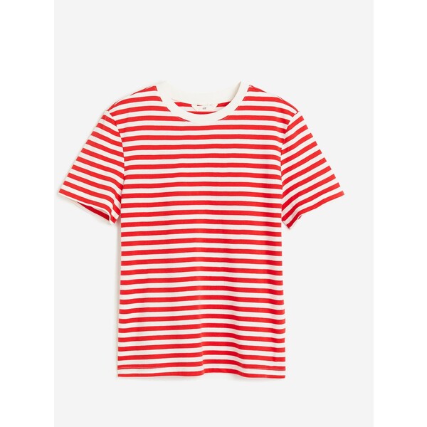 H&M Bawełniany T-shirt - Okrągły dekolt - Krótki rekaw - 0979329117 Biały/Czerwone paski