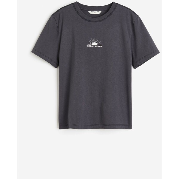 H&M Bawełniany T-shirt - Okrągły dekolt - Krótki rekaw - 0979329117 Ciemnoszary/Ocean Beach