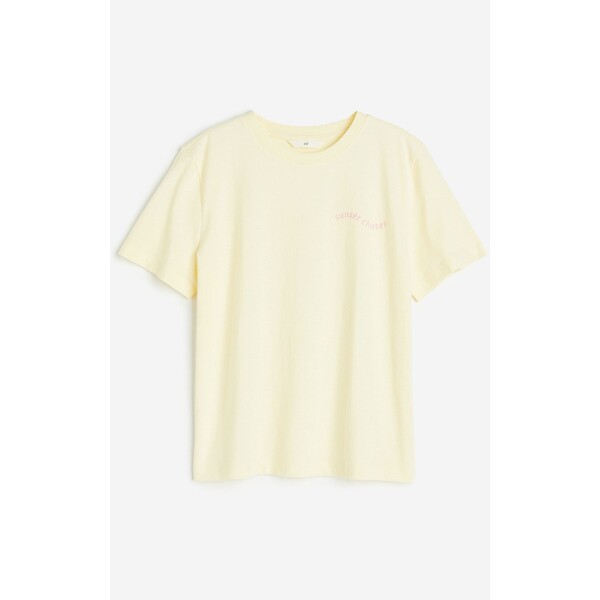 H&M Bawełniany T-shirt - Okrągły dekolt - Krótki rekaw - 0979329117 Jasnożółty/Sunset Chaser