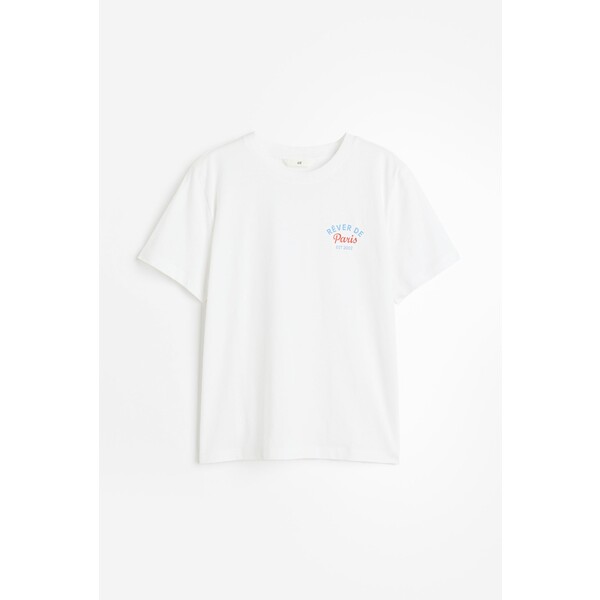 H&M Bawełniany T-shirt - Okrągły dekolt - Krótki rekaw - 0979329117 Biały/Paris