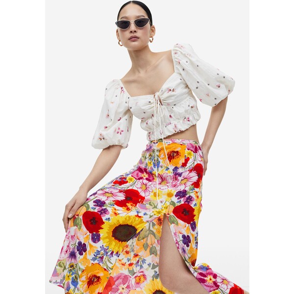 H&M Krepowana spódnica - 1129084011 Żółty/Kwiaty