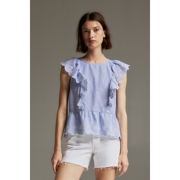H&M Bawełniana bluzka z falbankami - 1183887001 Niebieski/Paski