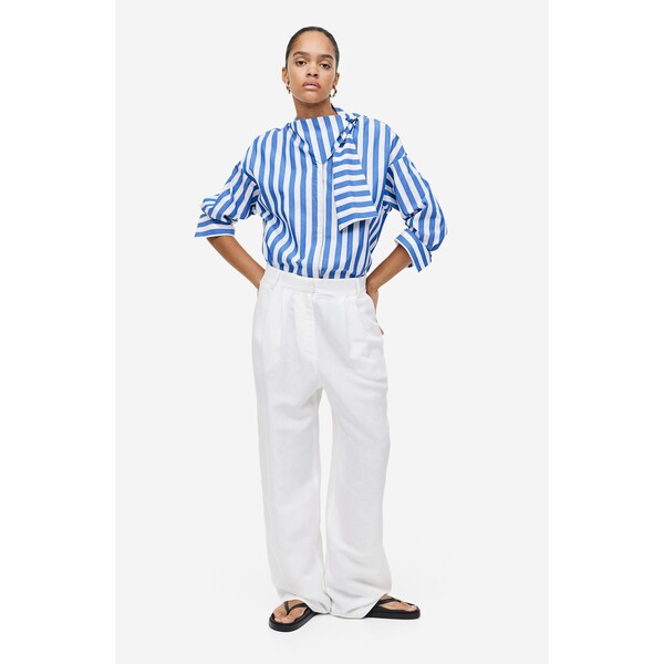 H&M Bawełniana bluzka z wiązaniem przy szyi - 1202414001 Niebieski/Paski