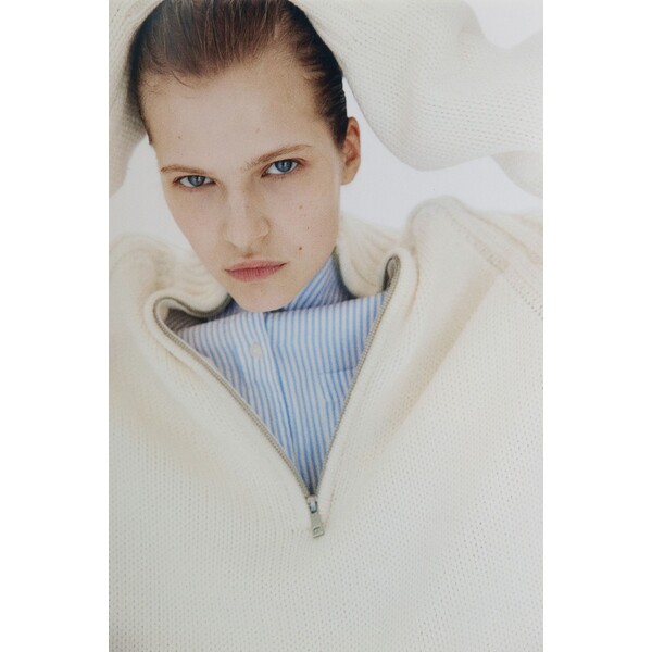 H&M Sweter z suwakiem u góry - 1211006002 Kremowy