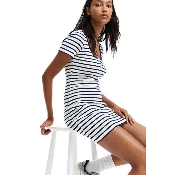 H&M Prążkowana sukienka z guzikami u góry - 1167219002 Biały/Paski