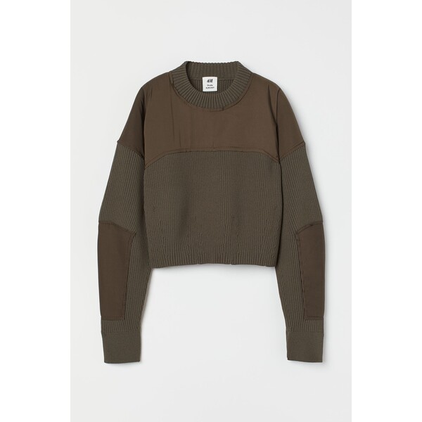 H&M Krótki sweter - Okrągły dekolt - Bardzo długi rękaw - 1011307001 Zieleń khaki