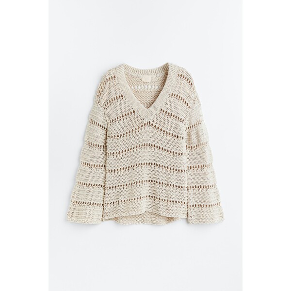 H&M Ażurowy sweter oversize - 1136736002 Jasnobeżowy