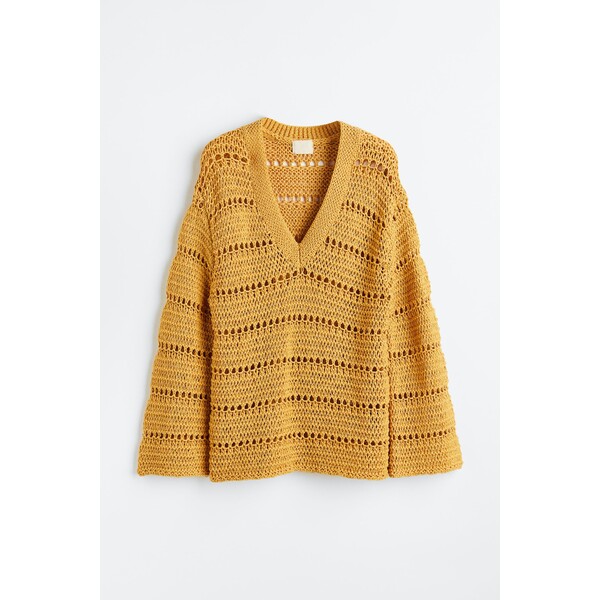 H&M Ażurowy sweter oversize - 1136736002 Żółty