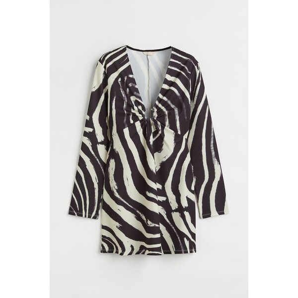 H&M Sukienka z dekoltem w serek - Dekolt w serek - Długi rękaw - 1089437002 Black/Zebra print