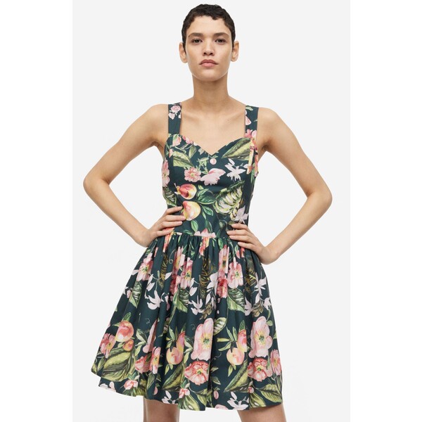 H&M Bawełniana sukienka z wiązanym detalem - 1164669001 Czarny/Kwiaty