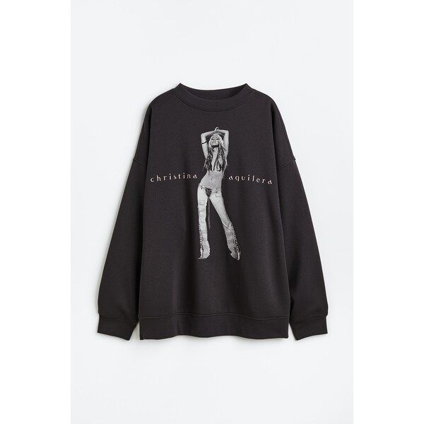 H&M Bluza oversize z nadrukiem - 1127637005 Czarny/Christina Aguilera