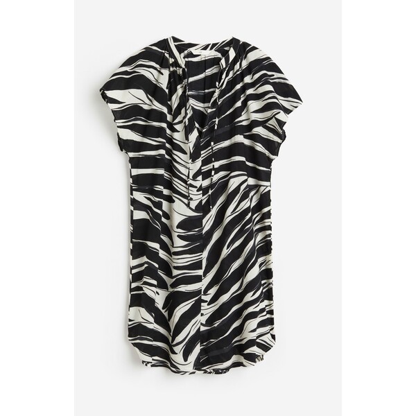 H&M Bawełniana sukienka tunikowa - Dekolt w serek - Krótki rekaw - 1126550002 Czarny/Biały wzór
