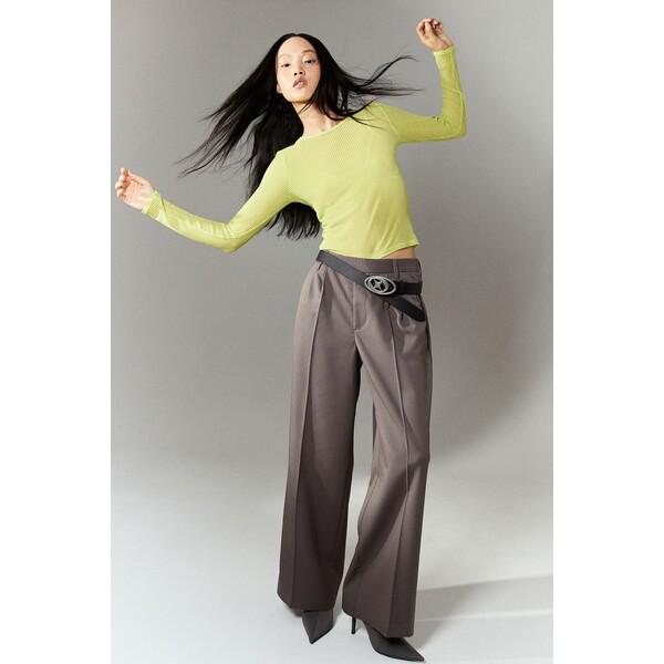 H&M Eleganckie spodnie - Normalna talia - Długa - 1172763006 Ciemny szarobeżowy