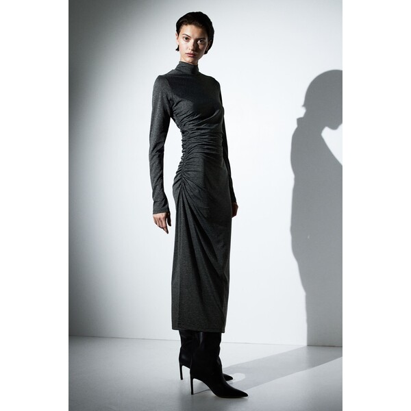 H&M Marszczona sukienka z półgolfem - 1206471003 Ciemnoszary melanż