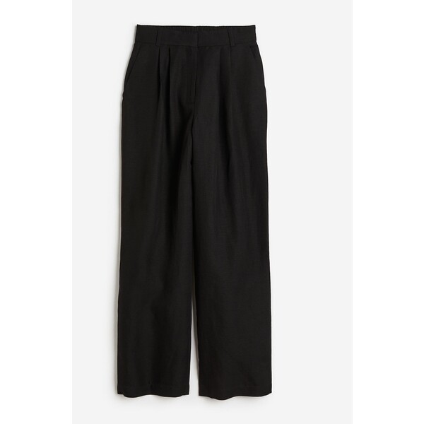 H&M Szerokie spodnie z domieszką lnu - Wysoka talia - Długa - -ONA 1164422002 Czarny