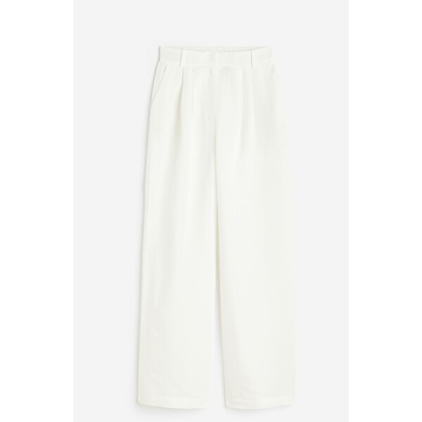 H&M Szerokie spodnie z domieszką lnu - Wysoka talia - Długa - -ONA 1164422002 Biały
