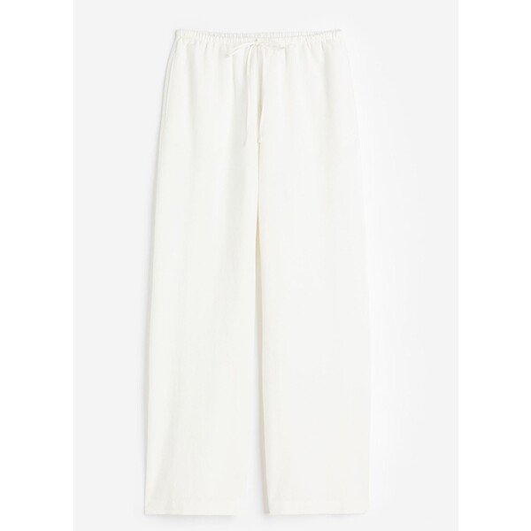 H&M Spodnie z domieszką lnu - Niska talia - Długa - 1157954002 Biały