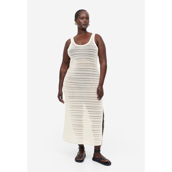 H&M Sukienka o wyglądzie szydełkowej robótki - Głęboki dekolt - Bez rękawów - -ONA 1155543002 Kremowy