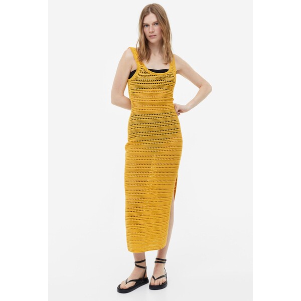 H&M Sukienka o wyglądzie szydełkowej robótki - Głęboki dekolt - Bez rękawów - -ONA 1155543002 Żółty