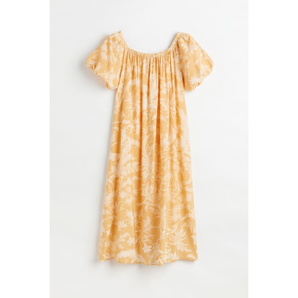H&M Sukienka z odkrytymi ramionami - Krótki rekaw - Długa - -ONA 1081906002 Jasnopomarańczowy/Wzór
