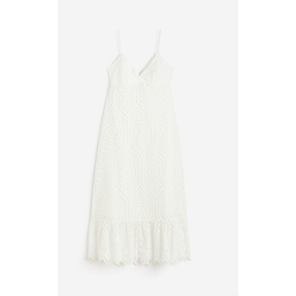 H&M Sukienka z haftem angielskim - Głęboki dekolt - Bez rękawów - 1164609002 Biały