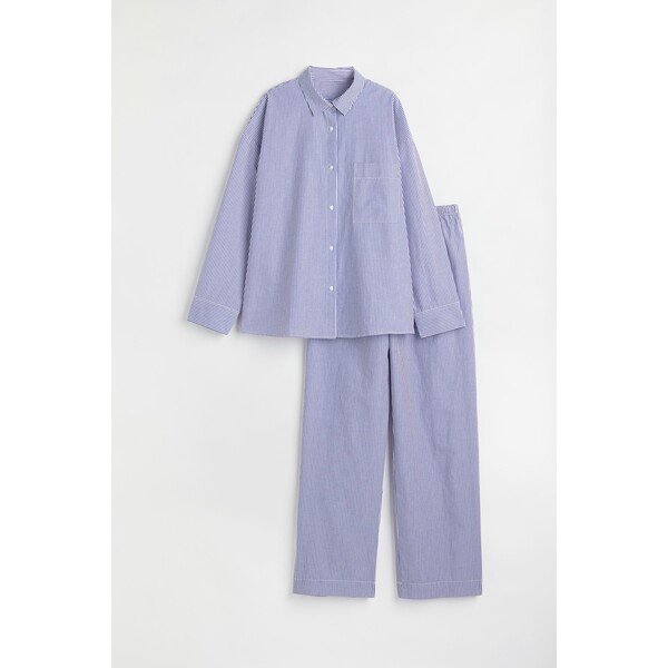 H&M Piżama z koszulą i spodniami - 1040956007 Niebieski/Białe paski