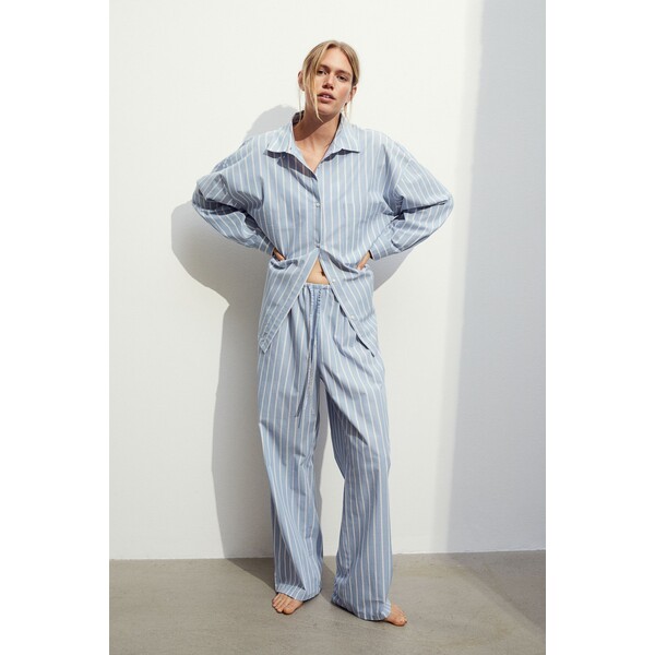 H&M Piżama z koszulą i spodniami - Normalna talia - Długi rękaw - 1040956007 Niebieski/Paski